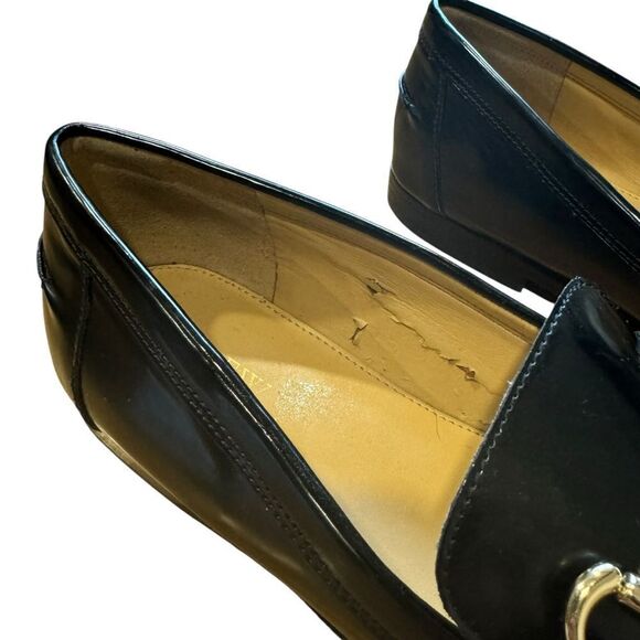 J.Crew Classic Black Vegan Leather Loafers with Gold Hardware Horsebit Size 9 - Picture 9 of 13